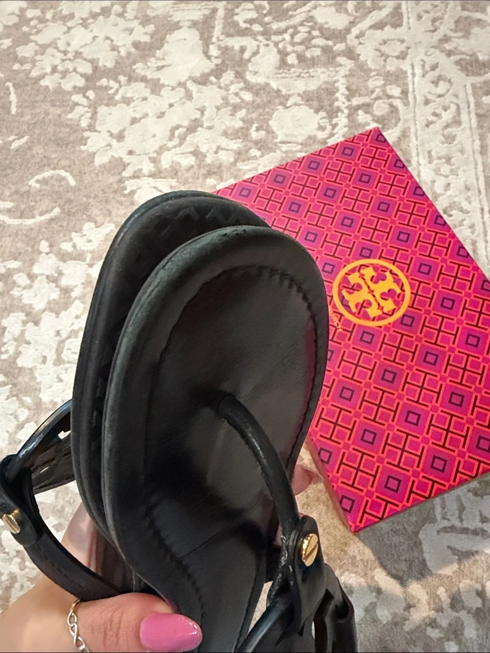 Tory Burch Black Miller Logo Leather Thong Sandals